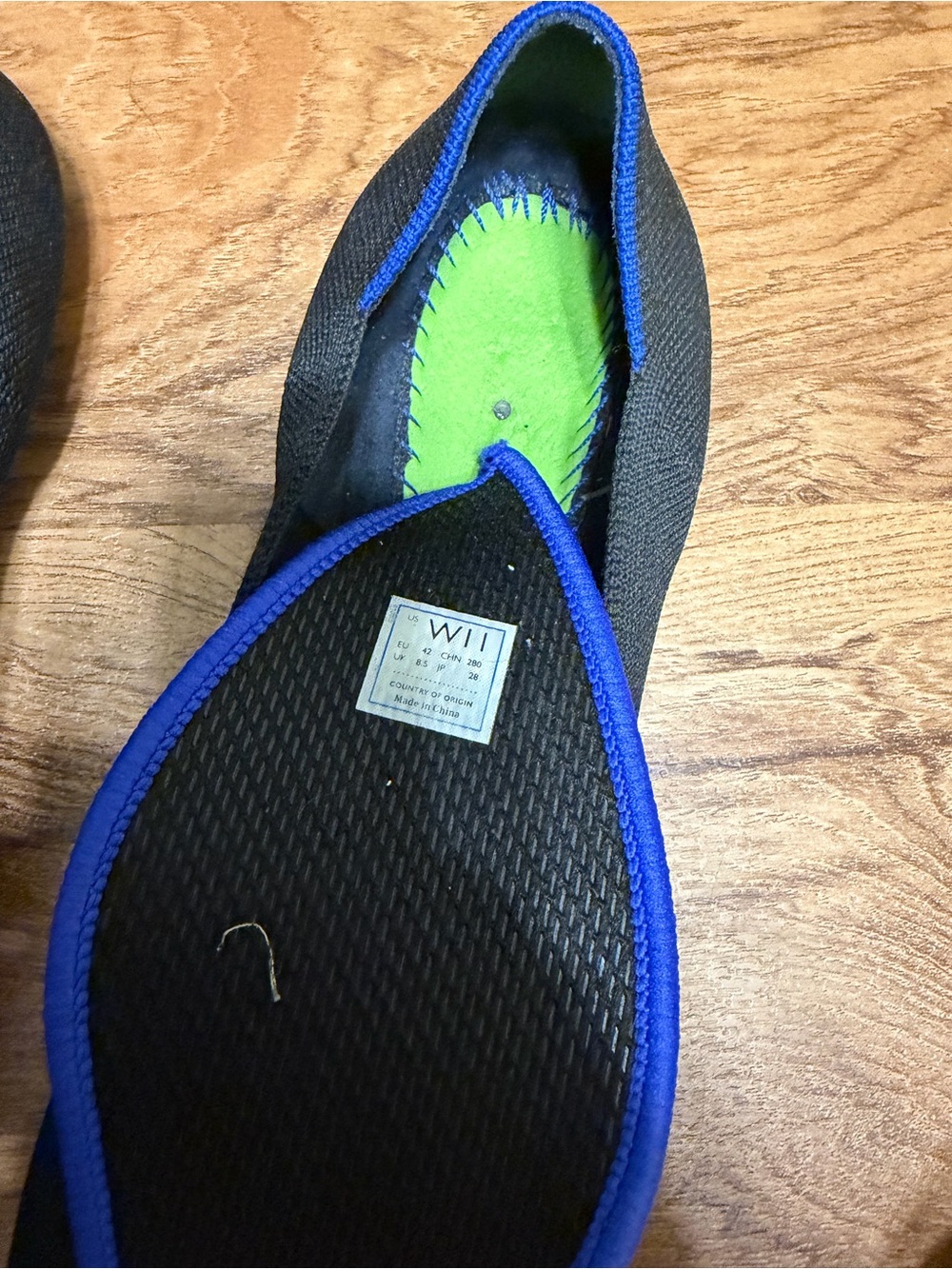 Rothy's Black Pointed Knit Flats with Blue Trim - Picture 4 of 4